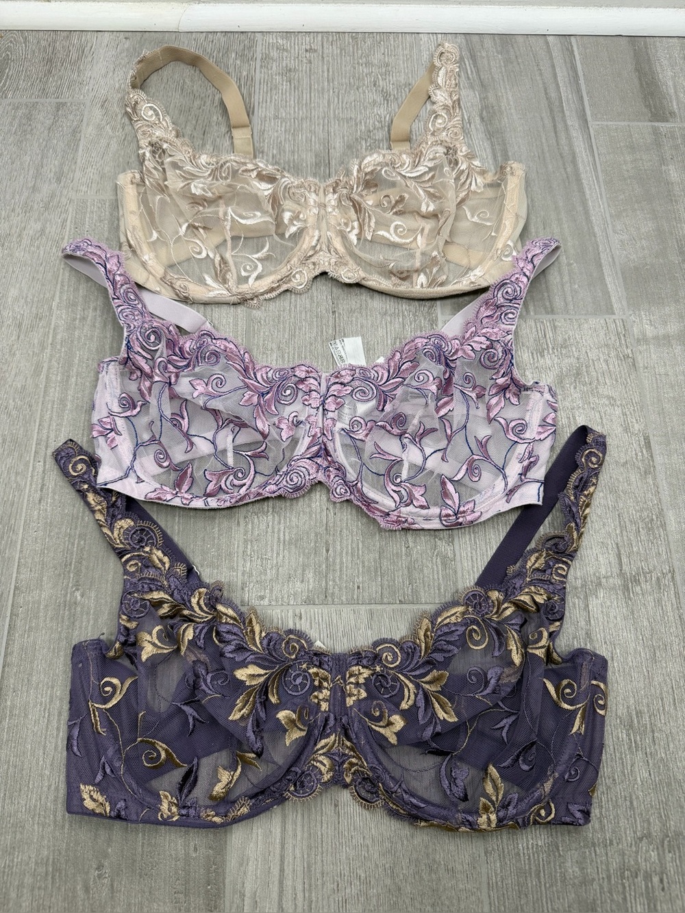 Soma Bundle (3) Sensuous Lace Unlined Bras sheer mesh cups embroidered Sz 36D